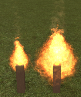Two torches - the left has Size = 5 and the right has Size = 10