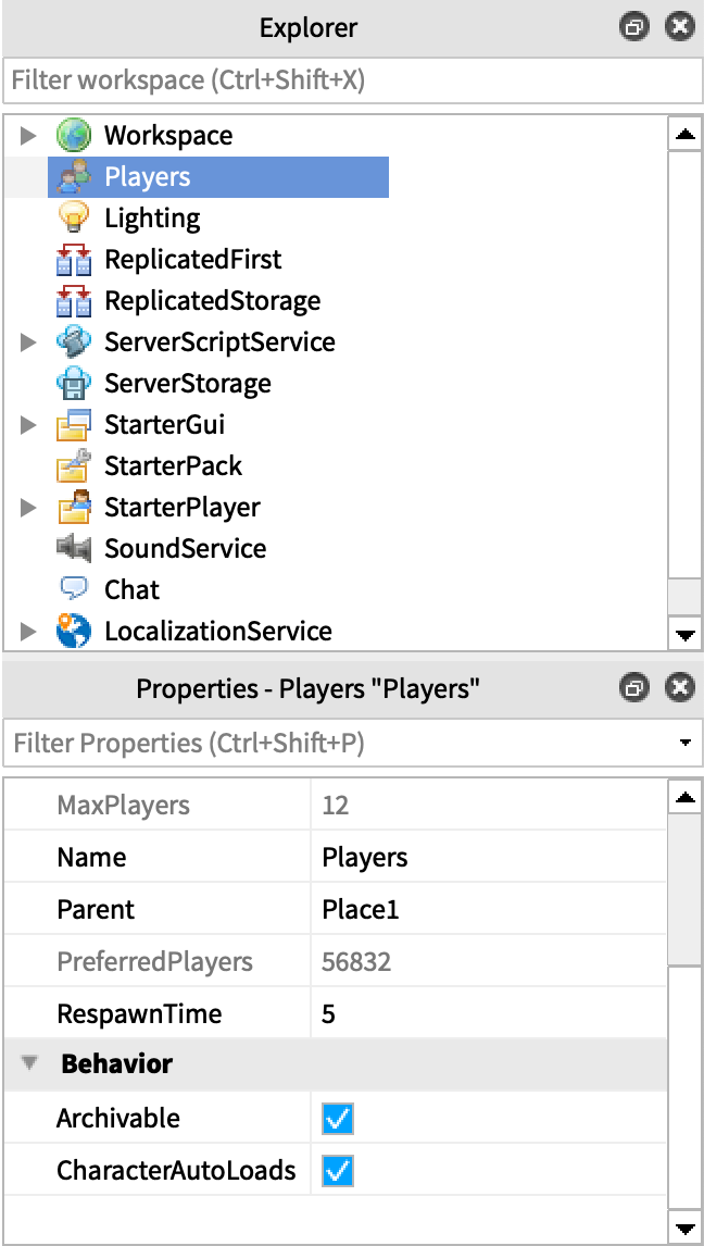 RespawnTime property in Studio Explorer Window