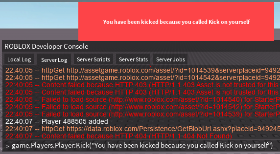Getting kicked with a message.