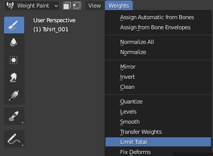 An example image of the weights dropdown menu that has the limit total menu item highlighted.