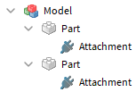 Two parts, each with two Attachments in the Explorer window