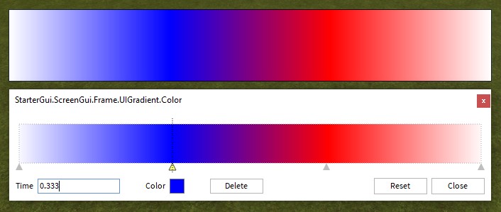 How the UIGradient Color ColorSequence applies color to a GuiObject