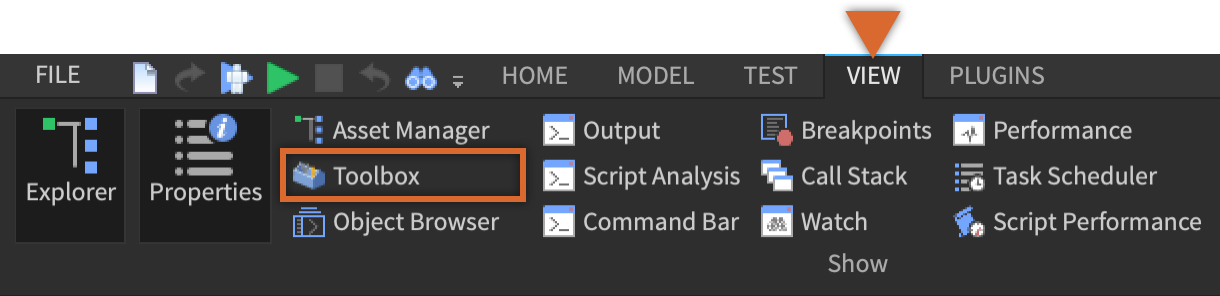 The View tab with the Toolbox highlighted.