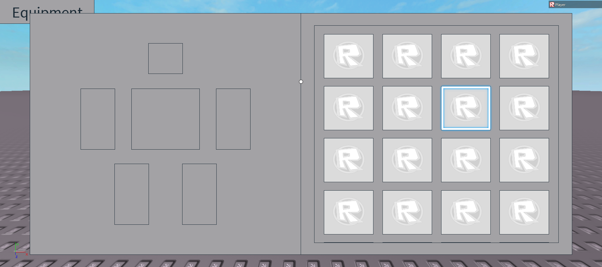 A UIGridLayout arranging inventory slots in a grid